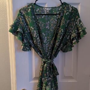 Floral Green Wrap Dress